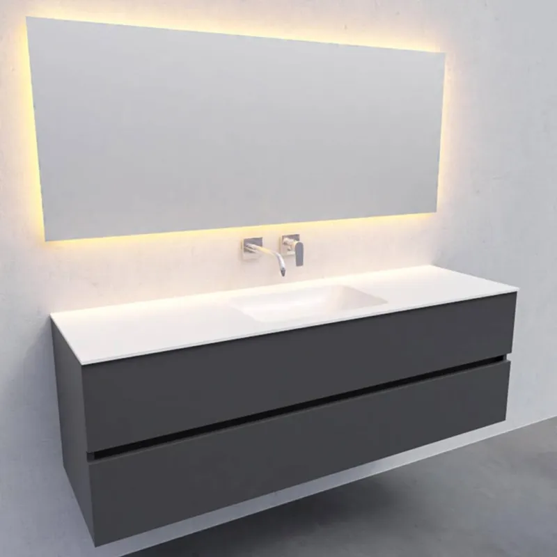 Gecertificeerd Badkamermeubel Solid Surface AQS Oslo 150x46 cm Midden Mat Antraciet (0 kraangaten)