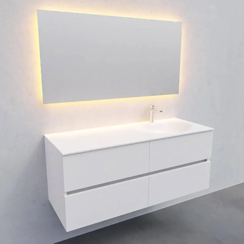 Badkamermeubel Solid Surface AQS Stockholm 120x46 cm Rechts Mat Wit 4 Laden (met 1 kraangat) Lage Kosten