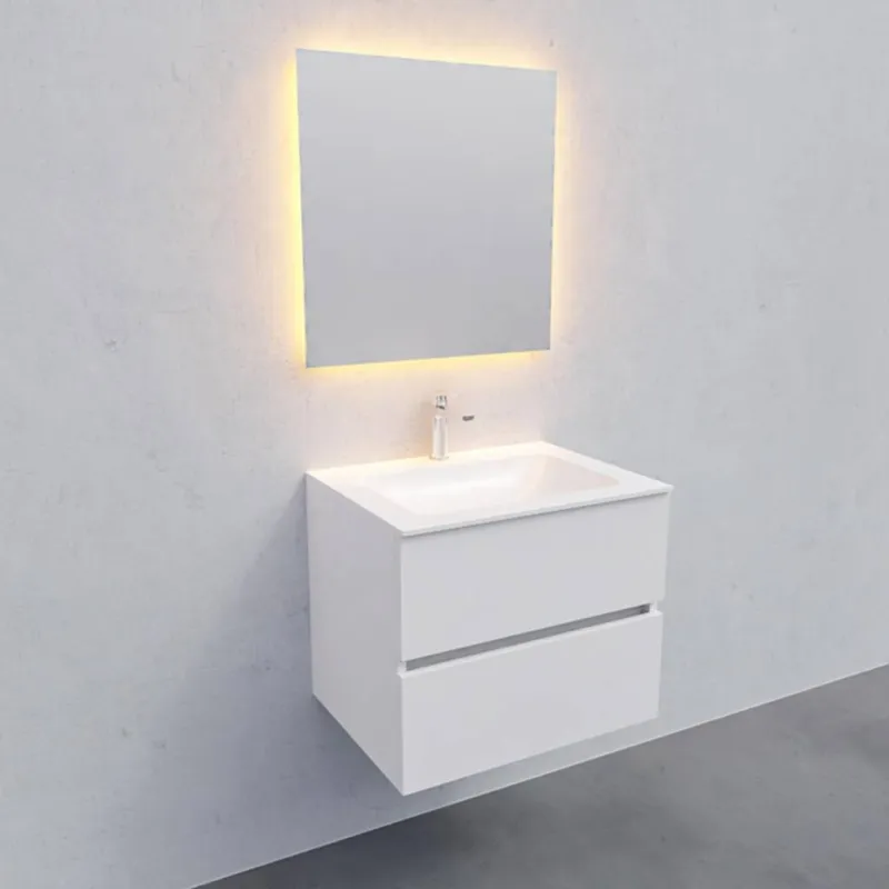 Op = Op Badkamermeubel Solid Surface AQS Oslo 60x46 cm Mat Wit (met 1 kraangat)
