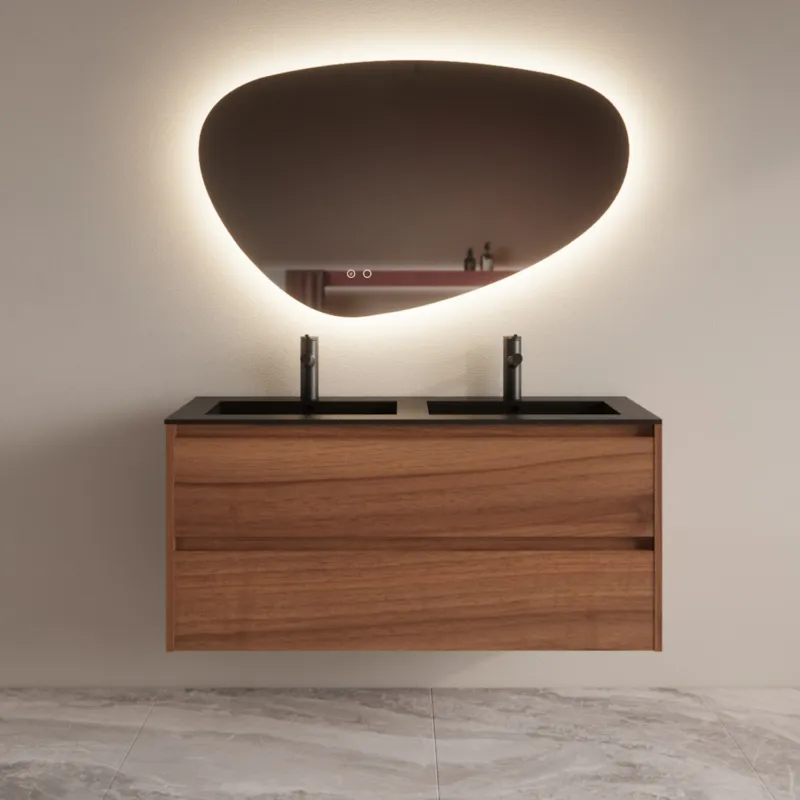 Badmeubelset BWS Riga Met Asia Wastafel Mat Zwart 120 cm Walnoot Snelle Levering