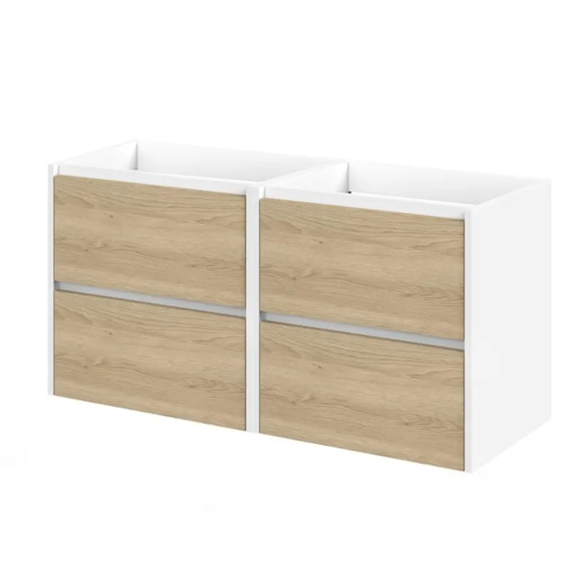 Wastafelonderkast Tiger Reverse Met 4 Lades 120 cm Naturel Eik - Mat Wit Beperkte Voorraad