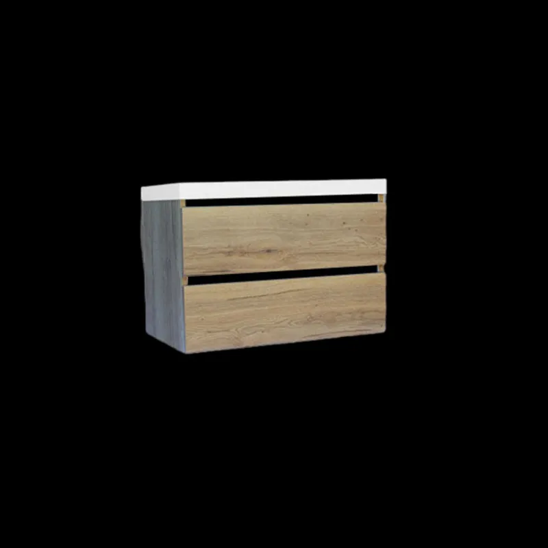 Onderkast Sanilux Trendline Met Greeplijst Mat Zwart 80x47x52 Cm Naturel Oak Exclusieve Aanbieding