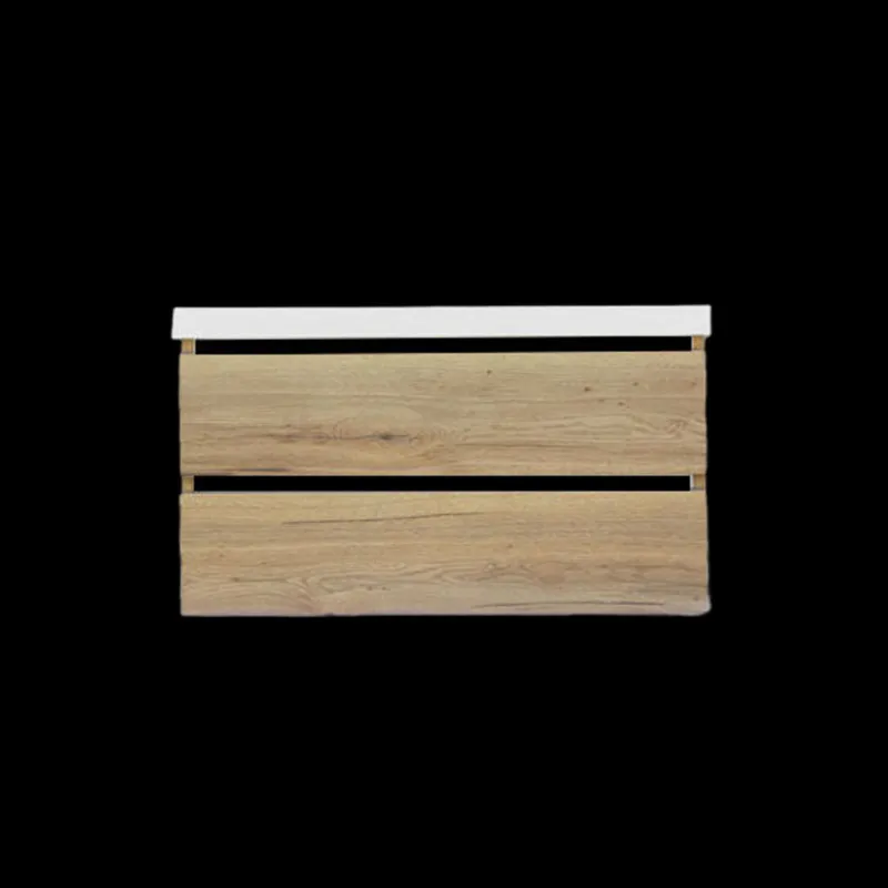 Lage Prijs Onderkast Sanilux Trendline Met Greeplijst Mat Zwart 100x47x52 cm Naturel Oak