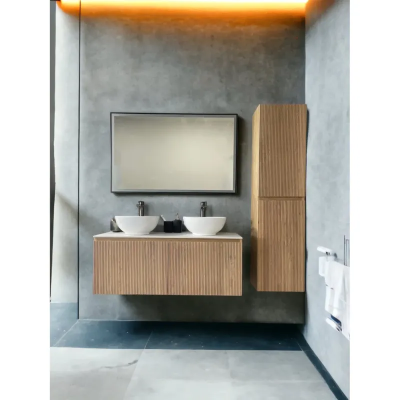 Badmeubel Casajoy Bold Topblad Wit Onderkast 120 cm Met Strepen Eiken Speciale Aanbieding