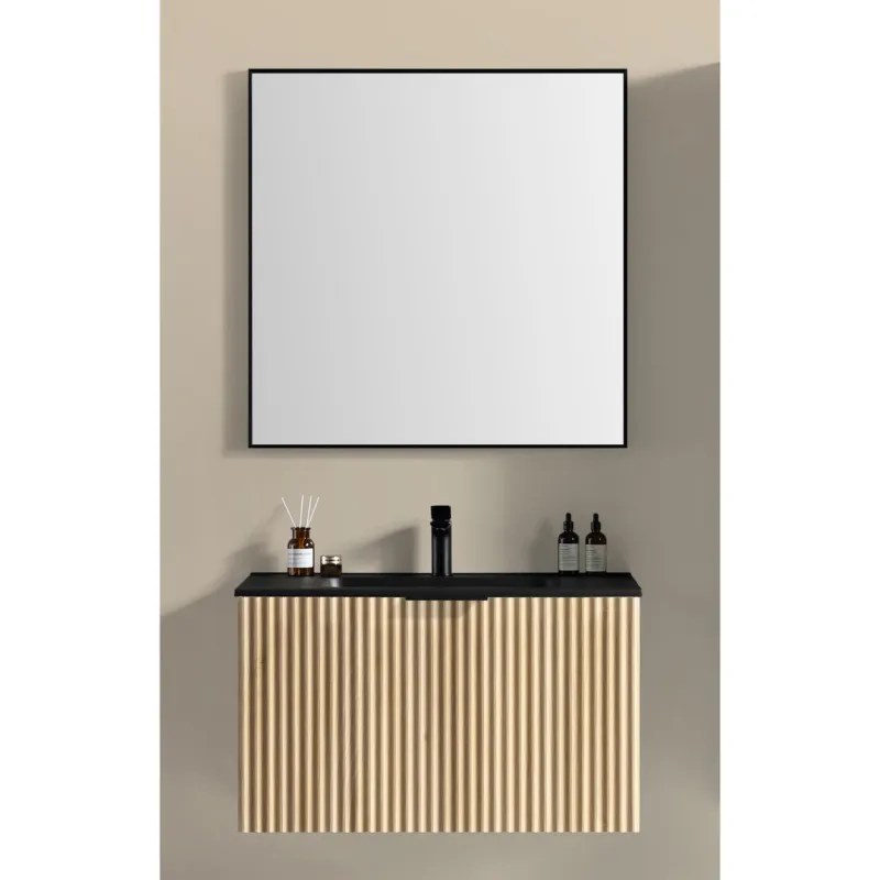 Badkamermeubelset Wiesbaden Ribbella 80 Cm Naturel Eik Mat Zwart Alleen Vandaag