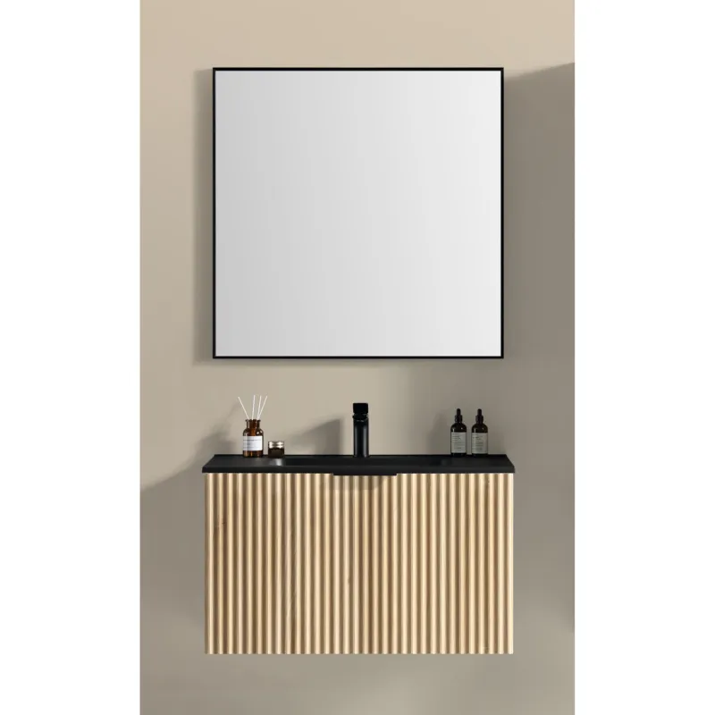 Uitverkoop Badkamermeubelset BWS Bella 100 Cm Naturel Eik Mat Zwart