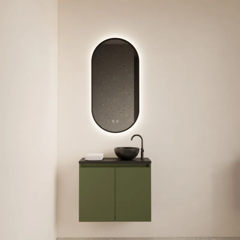 Fonteinmeubel BWS Meadow 60x50 cm Olijf Groen Incl. Topplaat Mat Zwart Exclusieve Aanbieding