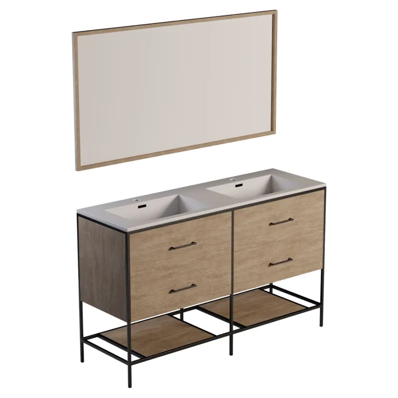 Badmeubelkast Differnz Industrial 140 met Wastafel en Spiegel licht Bruin Must-Have