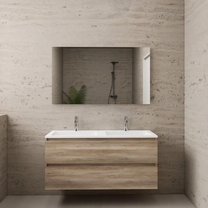 Beste Prijs AKTIE! Badmeubel Boss & Wessing Paris 120 cm Mat Wit Wastafel Compleet Canyon Oak (2 kraangaten)