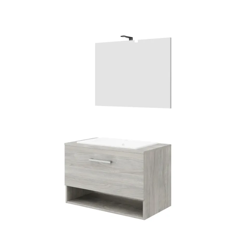 Badkamermeubelset Van Marcke Limone Compleet Set 80cm Grijs Eiken Met Spiegel Laatste Kans