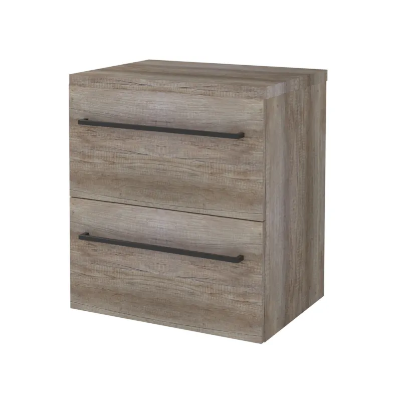 Lage Prijs Badmeubelset Aquasplash Salt 60x46cm Met Grepen (Kleurkeuze) 2 Lades Met Afdekplaat Scotch Oak