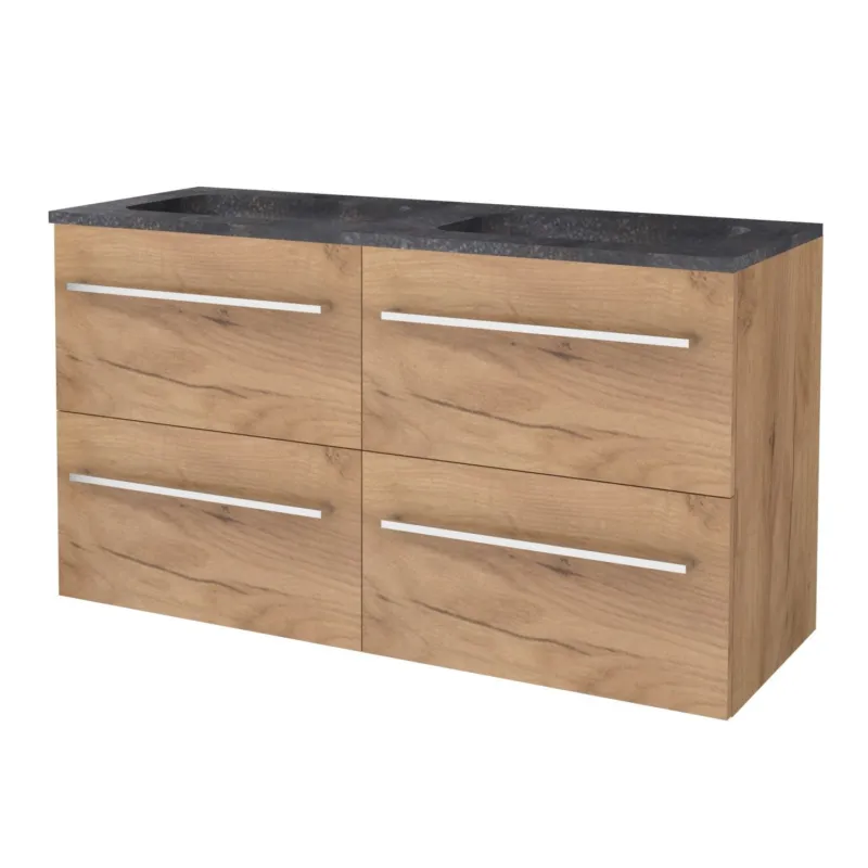 Badmeubelset Aquasplash Salt 120x46cm Met Grepen (Kleurkeuze) 4 Lades Met Wastafel Hardsteen 2 Kraangaten Whisky Oak Nu Kopen