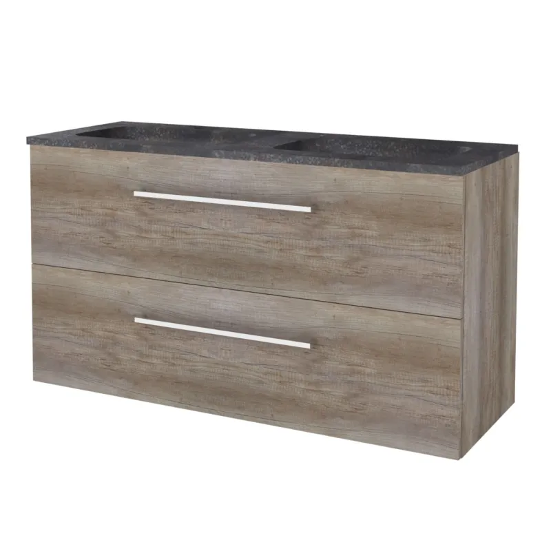 Badmeubelset Aquasplash Salt 120x46cm Met Grepen (Kleurkeuze) 2 Lades Met Wastafel Hardsteen 2 Kraangaten Scotch Oak Favoriet