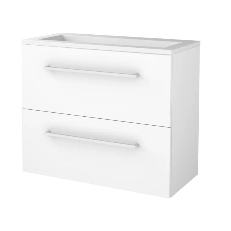 Badmeubelset Aquasplash Salt 80x39cm Met Grepen (Kleurkeuze) 2 Lades Met Wastafel Acryl Ice White Aanbieding
