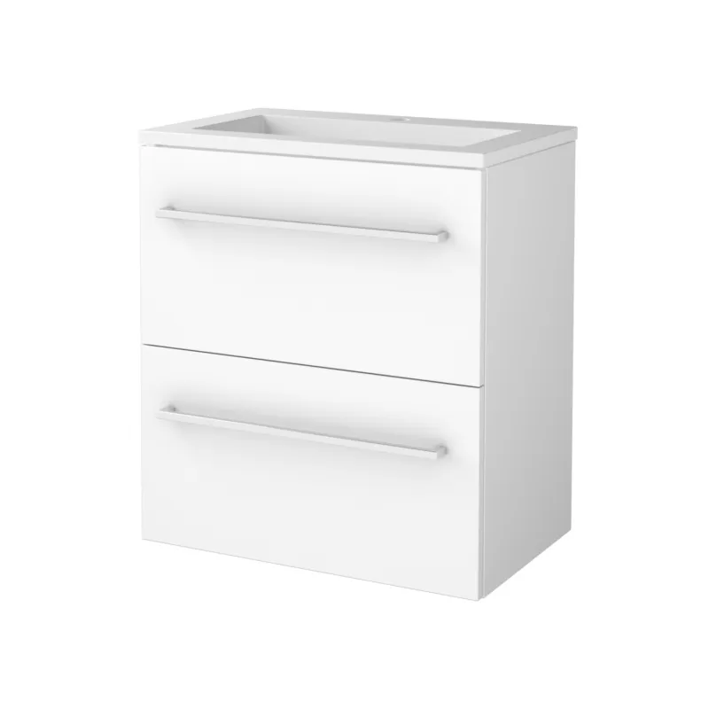 Fabrieksprijs Badmeubelset Aquasplash Salt 60x39cm Met Grepen (Kleurkeuze) 2 Lades Met Wastafel Acryl 1 Kraangat Ice White
