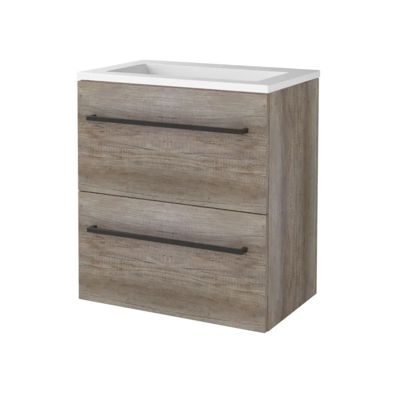 Badmeubelset Aquasplash Salt 60x39cm Met Grepen (Kleurkeuze) 2 Lades Met Wastafel Acryl Scotch Oak Bestseller
