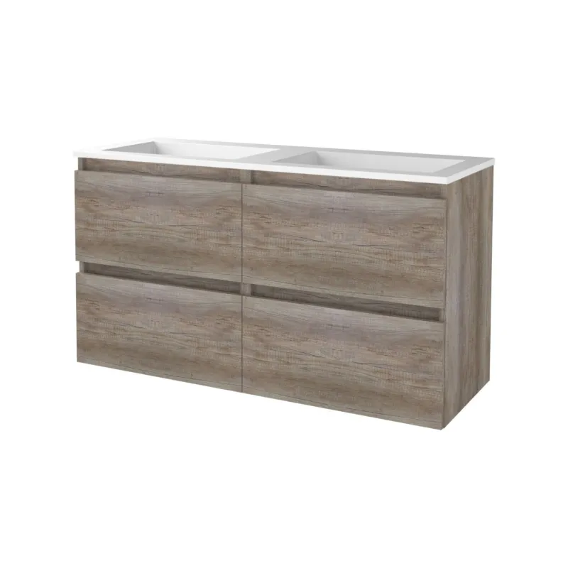 Bestseller Badmeubelset Aquasplash Salt 120x46cm Greeploos 4 Lades Met Wastafel Acryl Scotch Oak