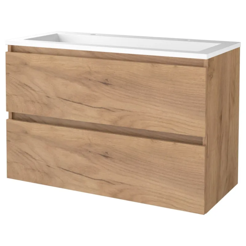 Badmeubelset Aquasplash Salt 100x46cm Greeploos 2 Lades Met Wastafel Acryl 2 Kraangaten Whisky Oak Bestel Nu