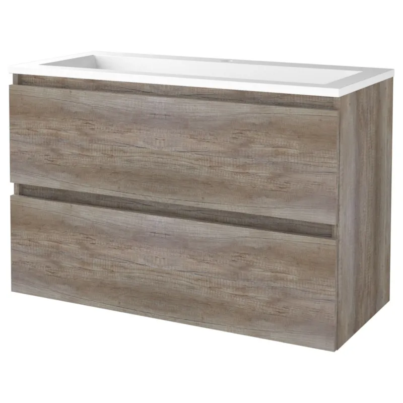 Badmeubelset Aquasplash Salt 100x46cm Greeploos 2 Lades Met Wastafel Acryl 1 Kraangat Scotch Oak Premium