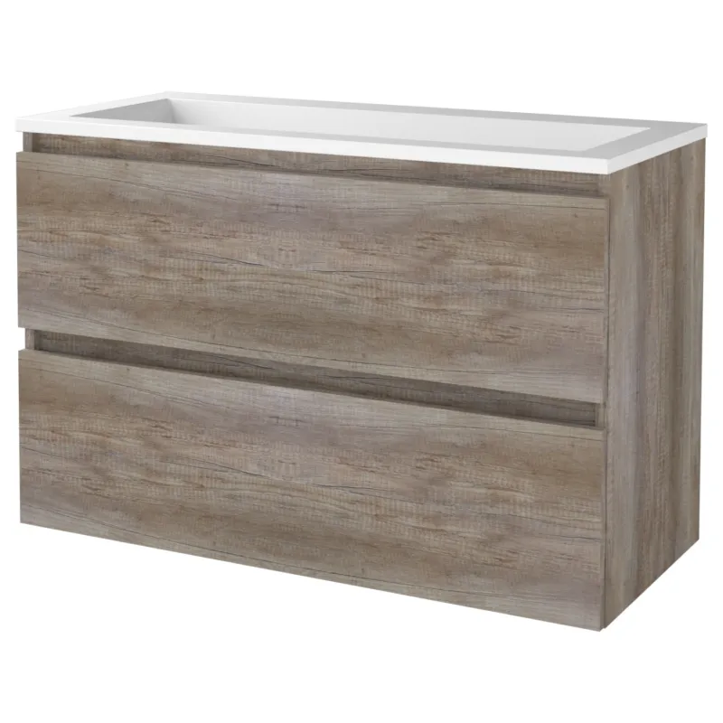 Koopje Badmeubelset Aquasplash Salt 100x46cm Greeploos 2 Lades Met Wastafel Acryl Scotch Oak