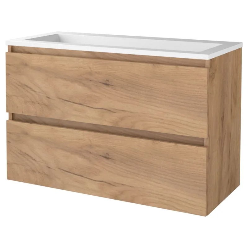 Badmeubelset Aquasplash Salt 100x46cm Greeploos 2 Lades Met Wastafel Acryl Whisky Oak Beste Prijs