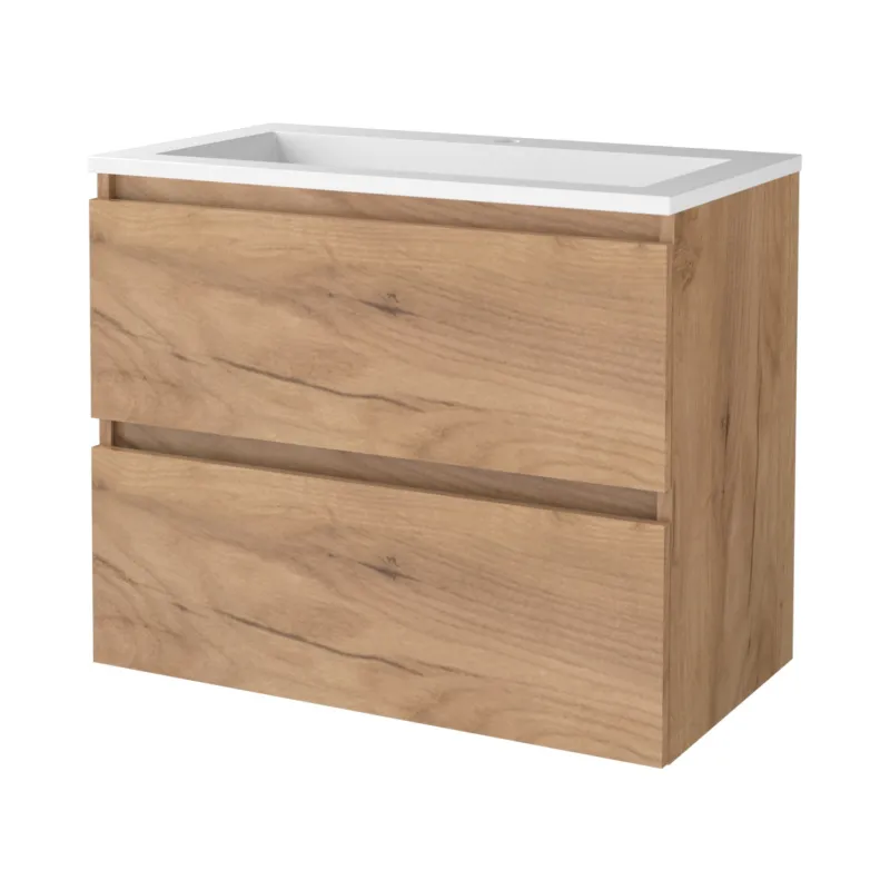 Merkproduct Badmeubelset Aquasplash Salt 80x46cm Greeploos 2 Lades Met Wastafel Acryl 1 Kraangat Whisky Oak
