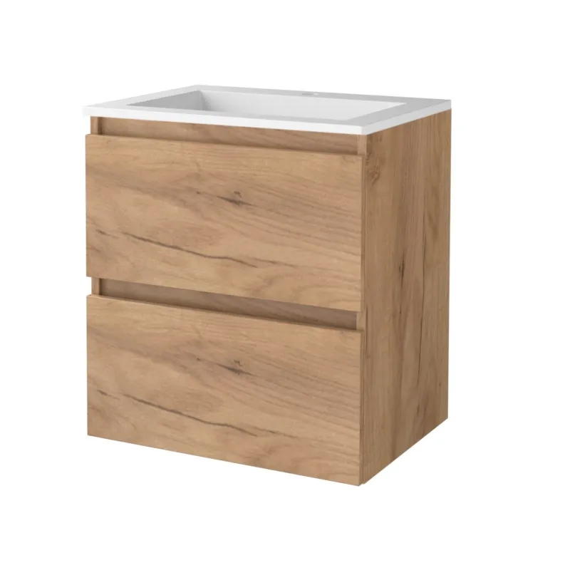 Badmeubelset Aquasplash Salt 60x46cm Greeploos 2 Lades Met Wastafel Acryl 1 Kraangat Whisky Oak Fabrieksprijs