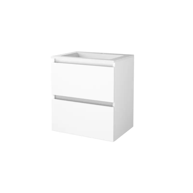 Weekendaanbieding Badmeubelset Aquasplash Salt 60x46cm Greeploos 2 Lades Met Wastafel Acryl 1 Kraangat Ice White