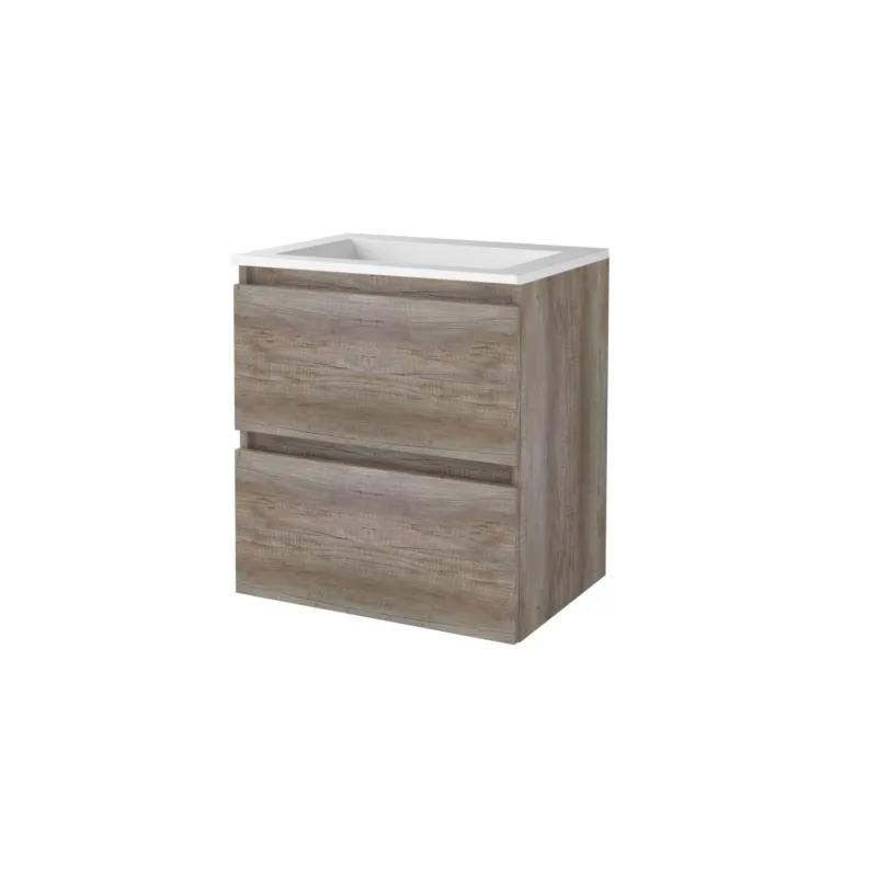 Badmeubelset Aquasplash Salt 60x46cm Greeploos 2 Lades Met Wastafel Acryl Scotch Oak Betaalbaar