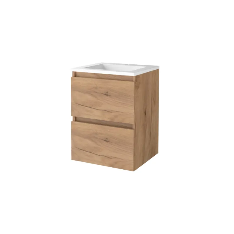 Badmeubelset Aquasplash Salt 50x46cm Greeploos 2 Lades Met Wastafel Acryl 1 Kraangat Whisky Oak Op = Op