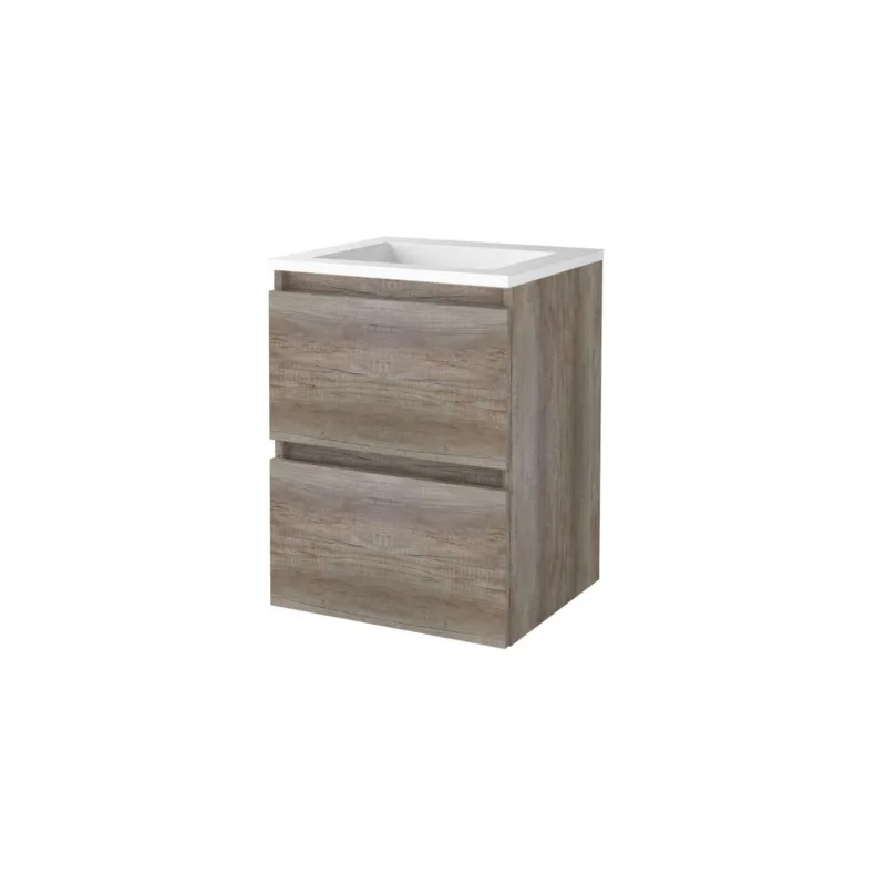 Lage Kosten Badmeubelset Aquasplash Salt 50x46cm Greeploos 2 Lades Met Wastafel Acryl Scotch Oak