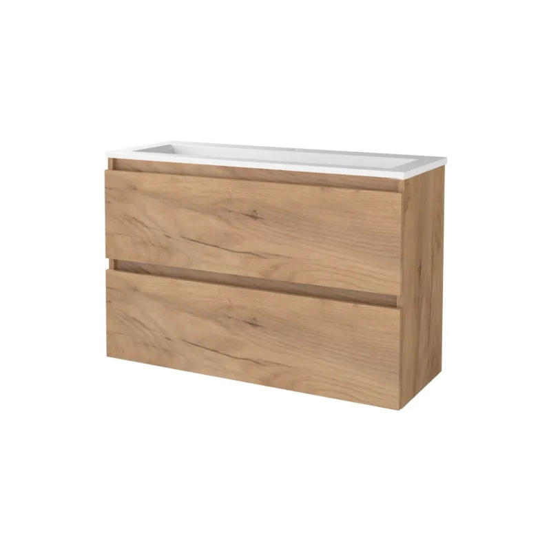 Badmeubelset Aquasplash Salt 100x39cm Greeploos 2 Lades Met Wastafel Acryl 1 Kraangat Whisky Oak Tijdelijk Beschikbaar