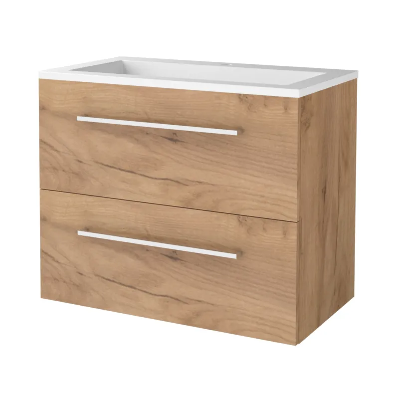 Badmeubelset Aquasplash Salt 80x46cm Met Grepen (Kleurkeuze) 2 Lades Met Wastafel Acryl 1 Kraangat Whisky Oak Beperkt Aanbod
