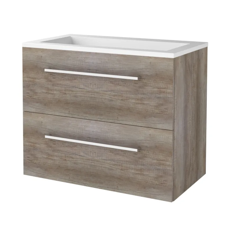 Badmeubelset Aquasplash Salt 80x46cm Met Grepen (Kleurkeuze) 2 Lades Met Wastafel Acryl Scotch Oak Koop Vandaag
