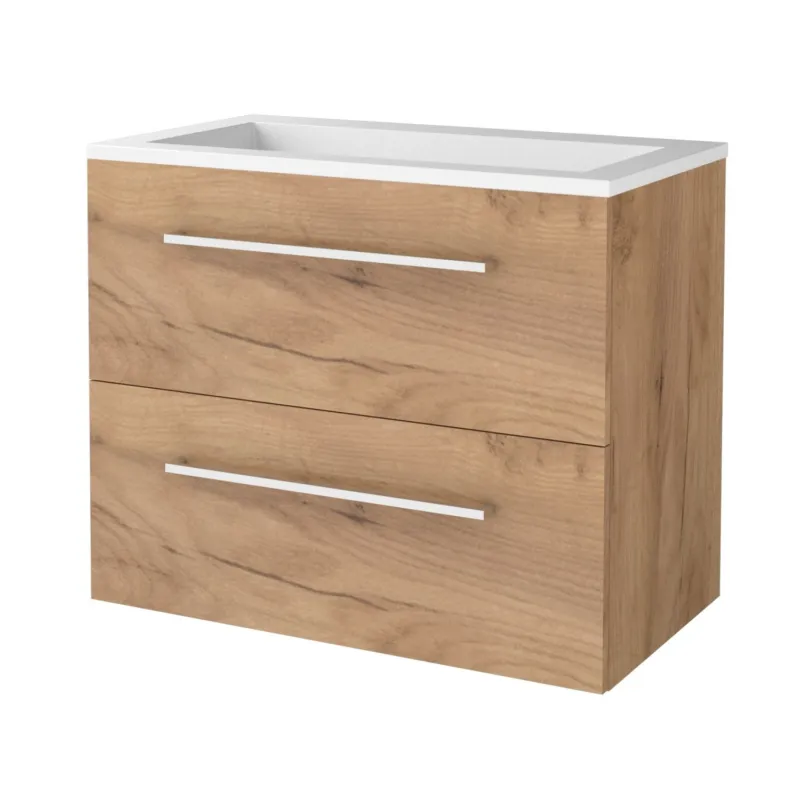 Flitsaanbieding Badmeubelset Aquasplash Salt 80x46cm Met Grepen (Kleurkeuze) 2 Lades Met Wastafel Acryl Whisky Oak