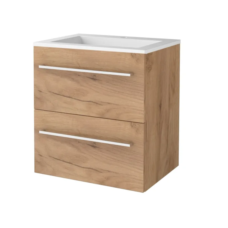 Gratis Retour Badmeubelset Aquasplash Salt 60x46cm Met Grepen (Kleurkeuze) 2 Lades Met Wastafel Acryl 1 Kraangat Whisky Oak