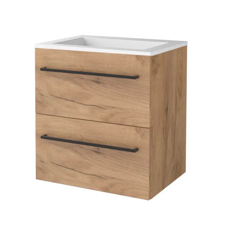 Badmeubelset Aquasplash Salt 60x46cm Met Grepen (Kleurkeuze) 2 Lades Met Wastafel Acryl Whisky Oak Nu Kopen