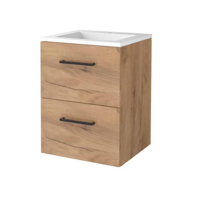 Badmeubelset Aquasplash Salt 50x46cm Met Grepen (Kleurkeuze) 2 Lades Met Wastafel Acryl 1 Kraangat Whisky Oak Populair