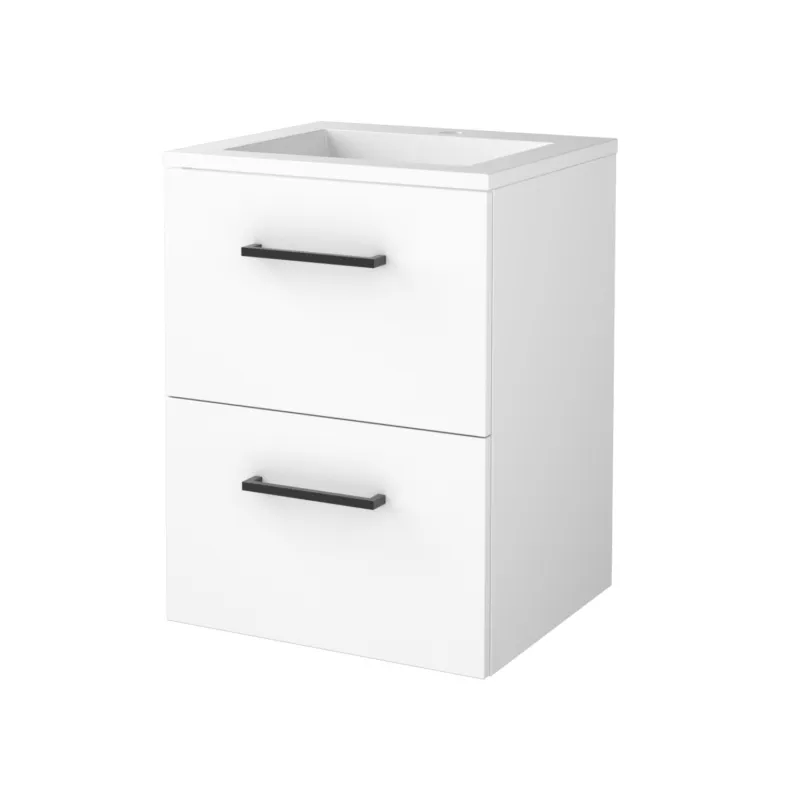 Badmeubelset Aquasplash Salt 50x46cm Met Grepen (Kleurkeuze) 2 Lades Met Wastafel Acryl 1 Kraangat Ice White Merkproduct