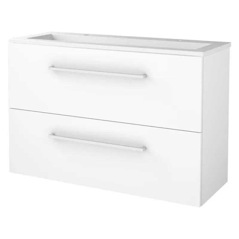 Badmeubelset Aquasplash Salt 100x39cm Met Grepen (Kleurkeuze) 2 Lades Met Wastafel Acryl 2 Kraangaten Ice White Finale Uitverkoop
