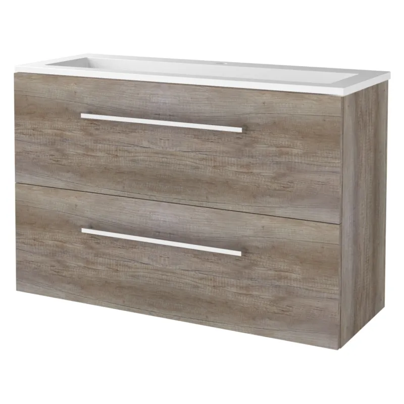 Premium Badmeubelset Aquasplash Salt 100x39cm Met Grepen (Kleurkeuze) 2 Lades Met Wastafel Acryl 1 Kraangat Scotch Oak