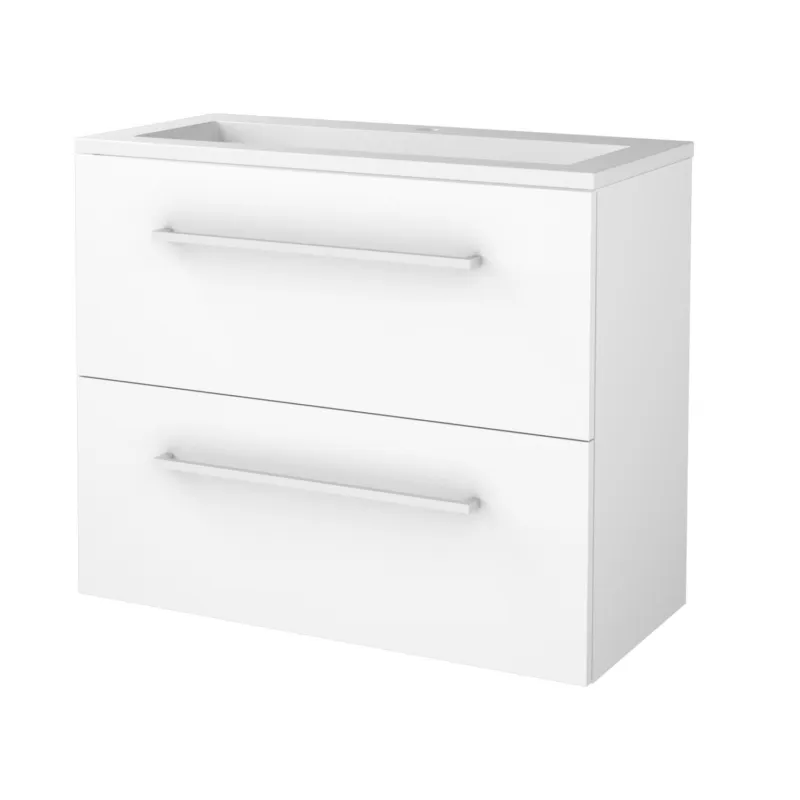 Badmeubelset Aquasplash Salt 80x39cm Met Grepen (Kleurkeuze) 2 Lades Met Wastafel Acryl 1 Kraangat Ice White Speciale Aanbieding