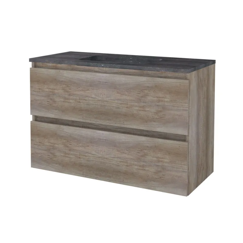 Badmeubelset Aquasplash Salt 100x46cm Greeploos 2 Lades Met Wastafel Hardsteen 1 Kraangat Scotch Oak Op = Op