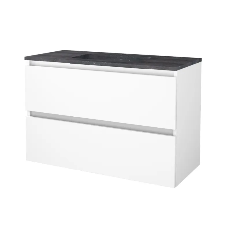 Laatste Kans Badmeubelset Aquasplash Salt 100x46cm Greeploos 2 Lades Met Wastafel Hardsteen 1 Kraangat Ice White