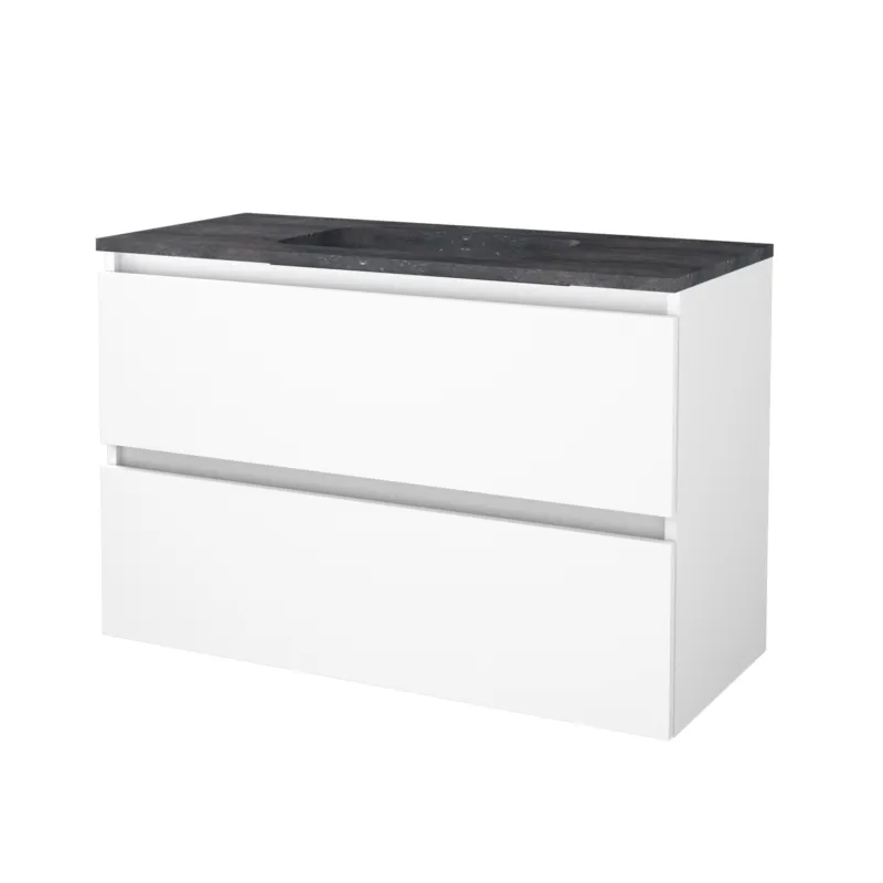 Betaalbaar Badmeubelset Aquasplash Salt 100x46cm Greeploos 2 Lades Met Wastafel Hardsteen Ice White