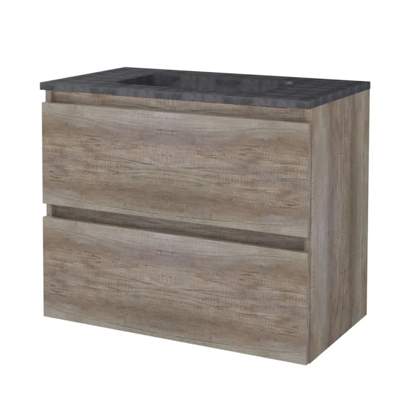 Finale Uitverkoop Badmeubelset Aquasplash Salt 80x46cm Greeploos 2 Lades Met Wastafel Hardsteen Scotch Oak