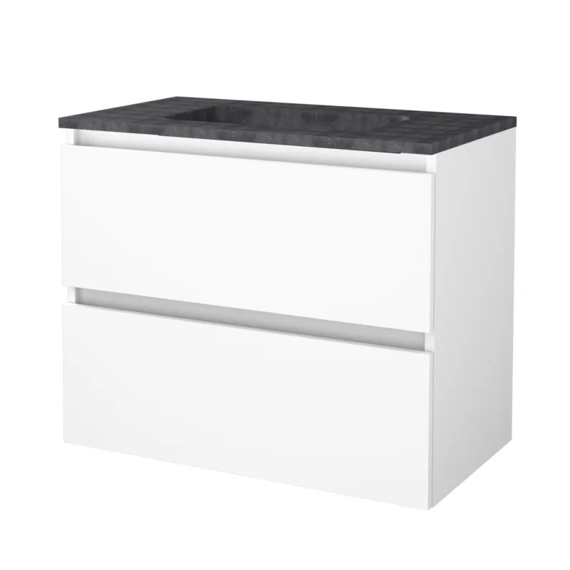 Seizoensaanbieding Badmeubelset Aquasplash Salt 80x46cm Greeploos 2 Lades Met Wastafel Hardsteen Ice White