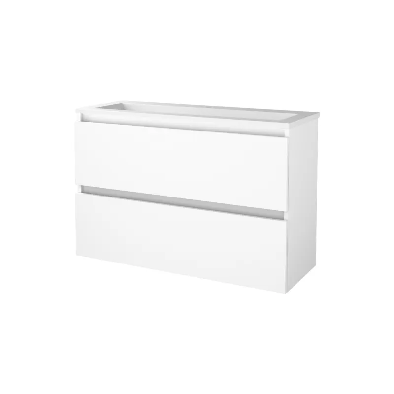 Op = Op Badmeubelset Aquasplash Salt 100x39cm Greeploos 2 Lades Met Wastafel Acryl 1 Kraangat Ice White