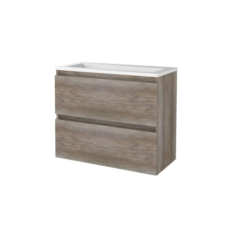 Badmeubelset Aquasplash Salt 80x39cm Greeploos 2 Lades Met Wastafel Acryl 1 Kraangat Scotch Oak Gratis Retour