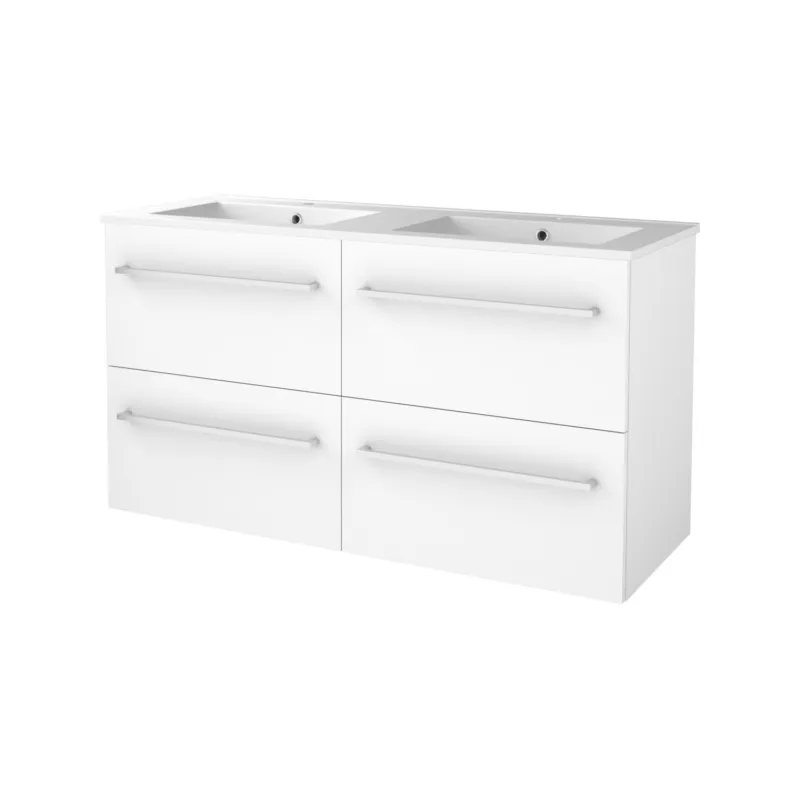 Bestel Nu Badmeubelset Aquasplash Salt 120x46cm Met Grepen (Kleurkeuze) 4 Lades Met Wastafel 2 Kraangaten Ice White